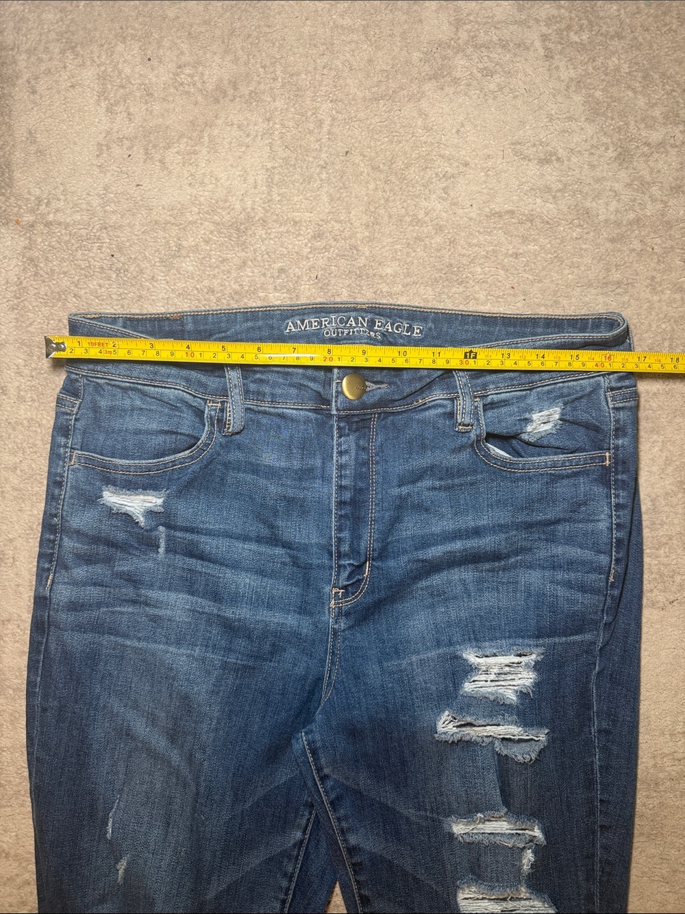 American Eagle Outfitters Blue Jean Denim Hi-Rise Jegging Distressed 16 Long - Picture 2 of 9